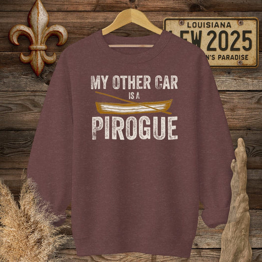 S / Heather Sport Dark Maroon Louisiana My Other Car is a Pirogue Sweatshirt by Laissez Faire Wear