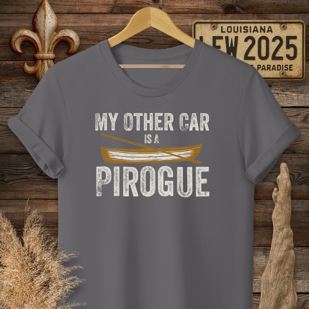 S / Charcoal Louisiana My Other Car is a Pirogue T-Shirt by Laissez Faire Wear