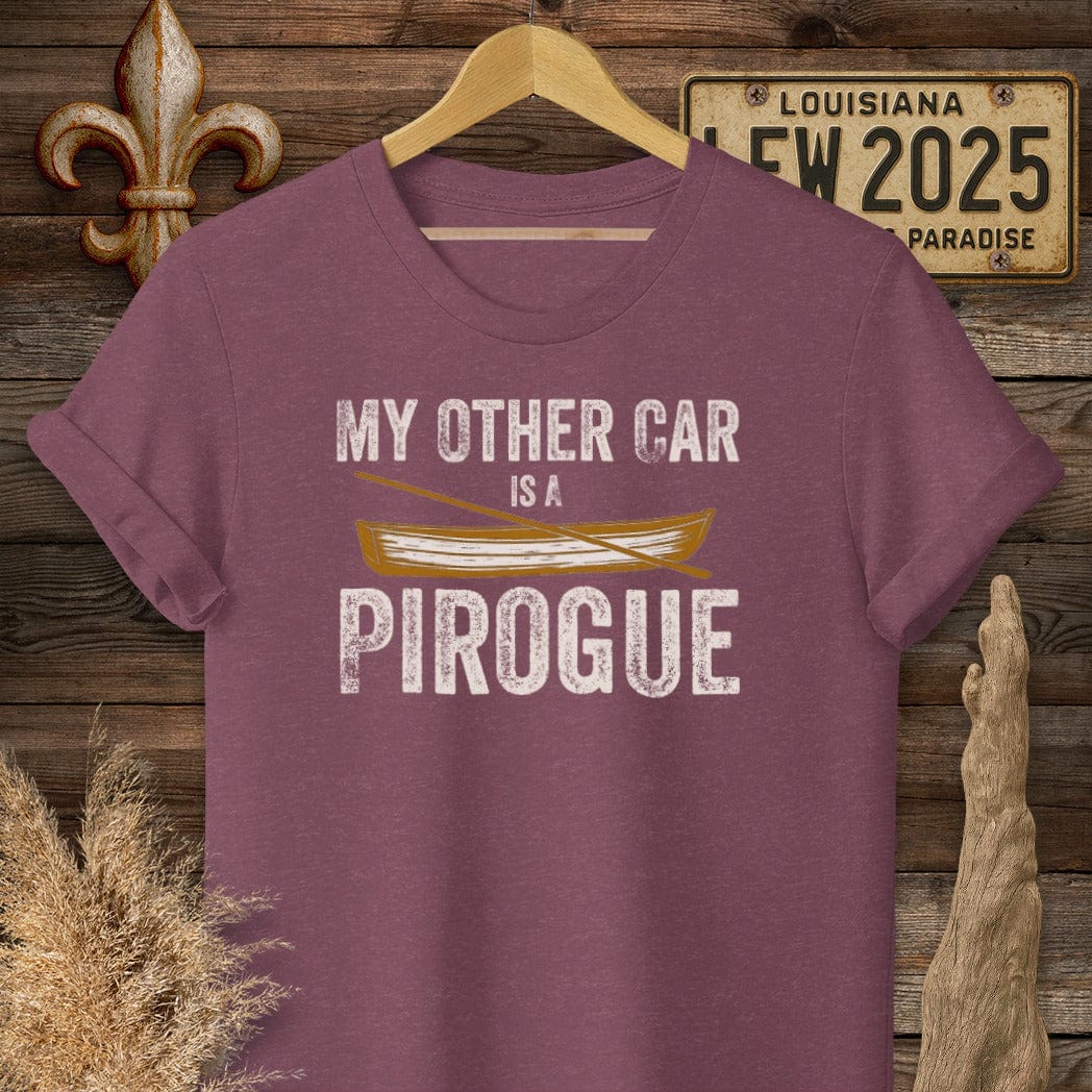 S / Heather Maroon Louisiana My Other Car is a Pirogue T-Shirt by Laissez Faire Wear