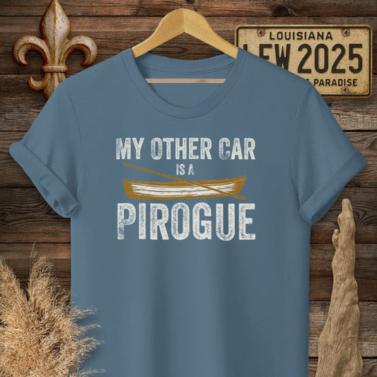 S / Indigo Blue Louisiana My Other Car is a Pirogue T-Shirt by Laissez Faire Wear