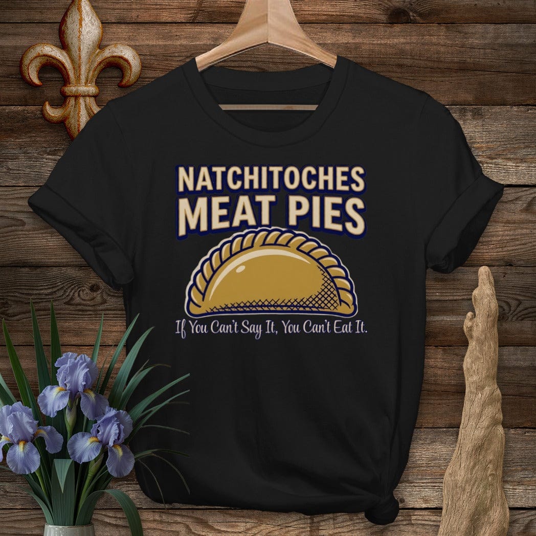 S / Black Louisiana Natchitoches Meat Pies T-Shirt by Laissez Faire Wear