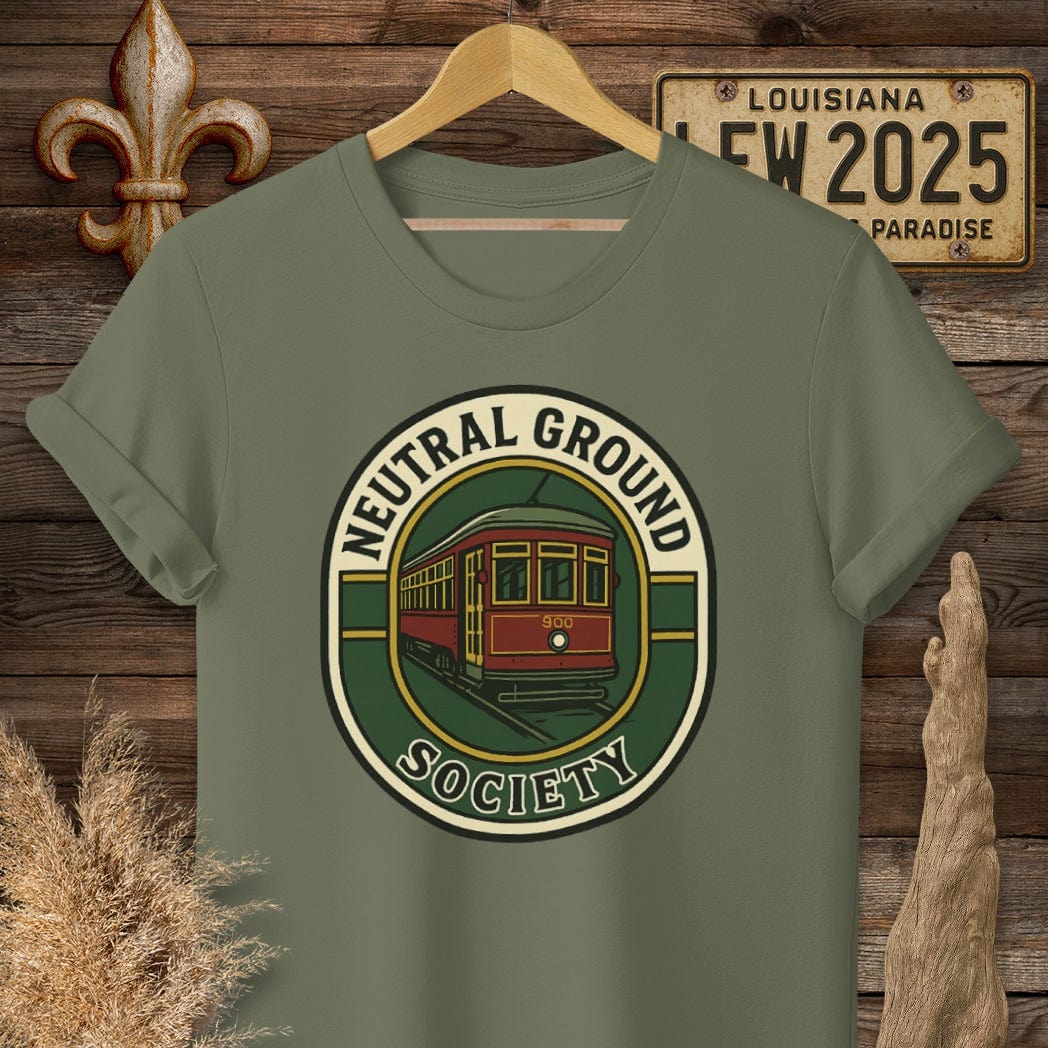 S / Military Green Louisiana Neutral Ground Society T-Shirt by Laissez Faire Wear