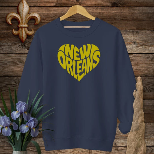 S / Navy Louisiana New Orleans Heart Sweatshirt by Laissez Faire Wear