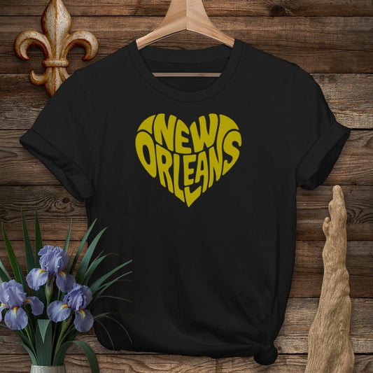 S / Black Louisiana New Orleans Heart T-Shirt by Laissez Faire Wear