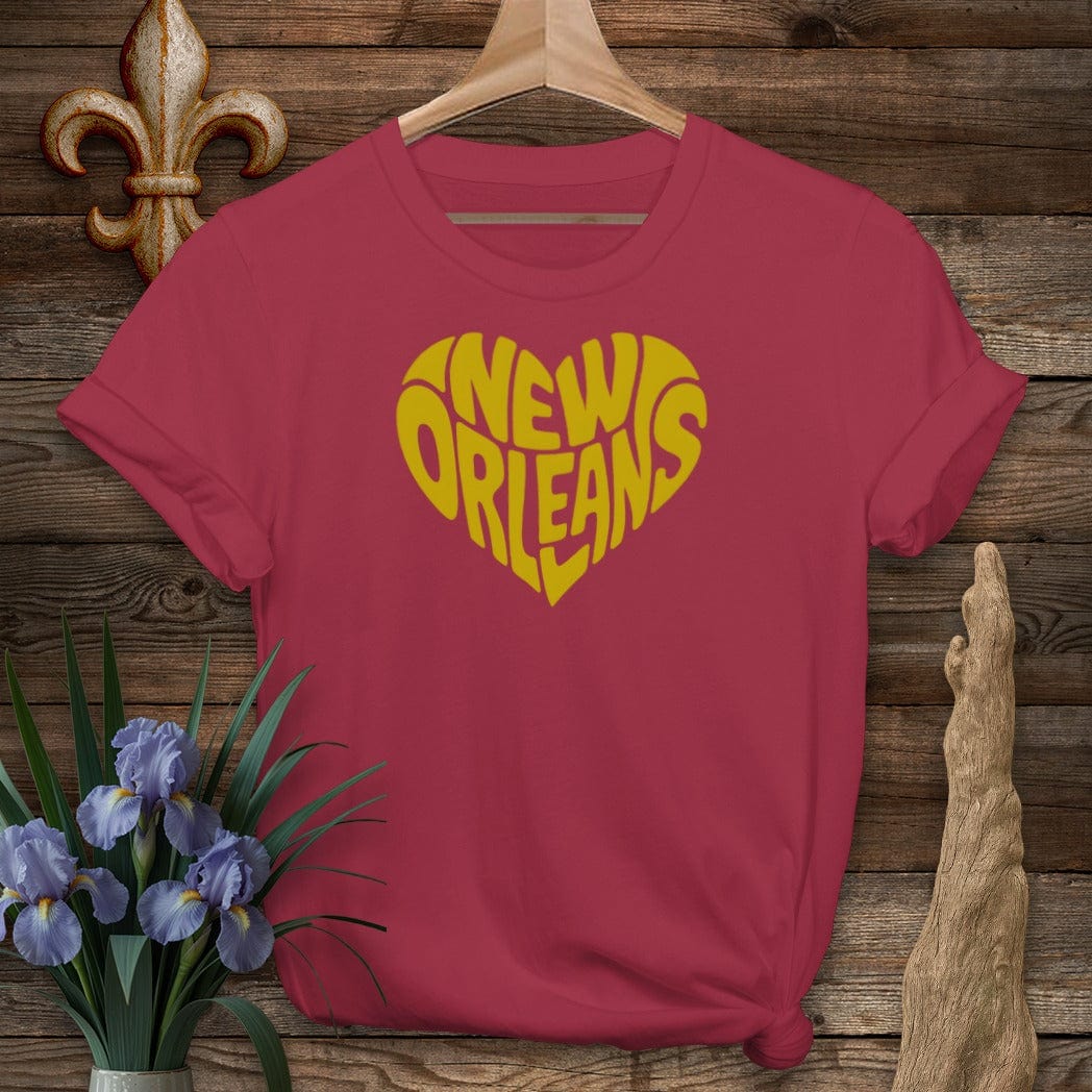 S / Cardinal Red Louisiana New Orleans Heart T-Shirt by Laissez Faire Wear