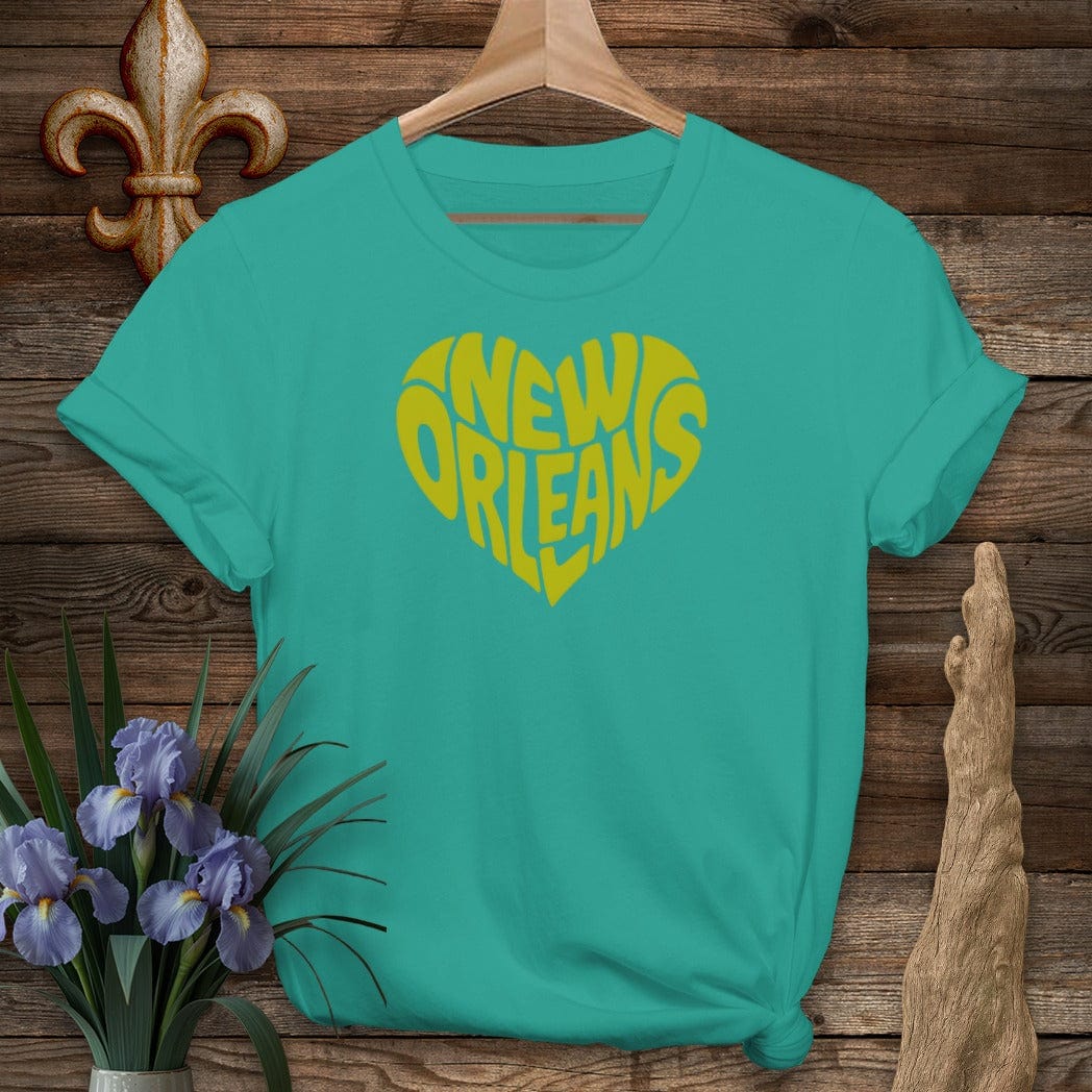 S / Jade Dome Louisiana New Orleans Heart T-Shirt by Laissez Faire Wear