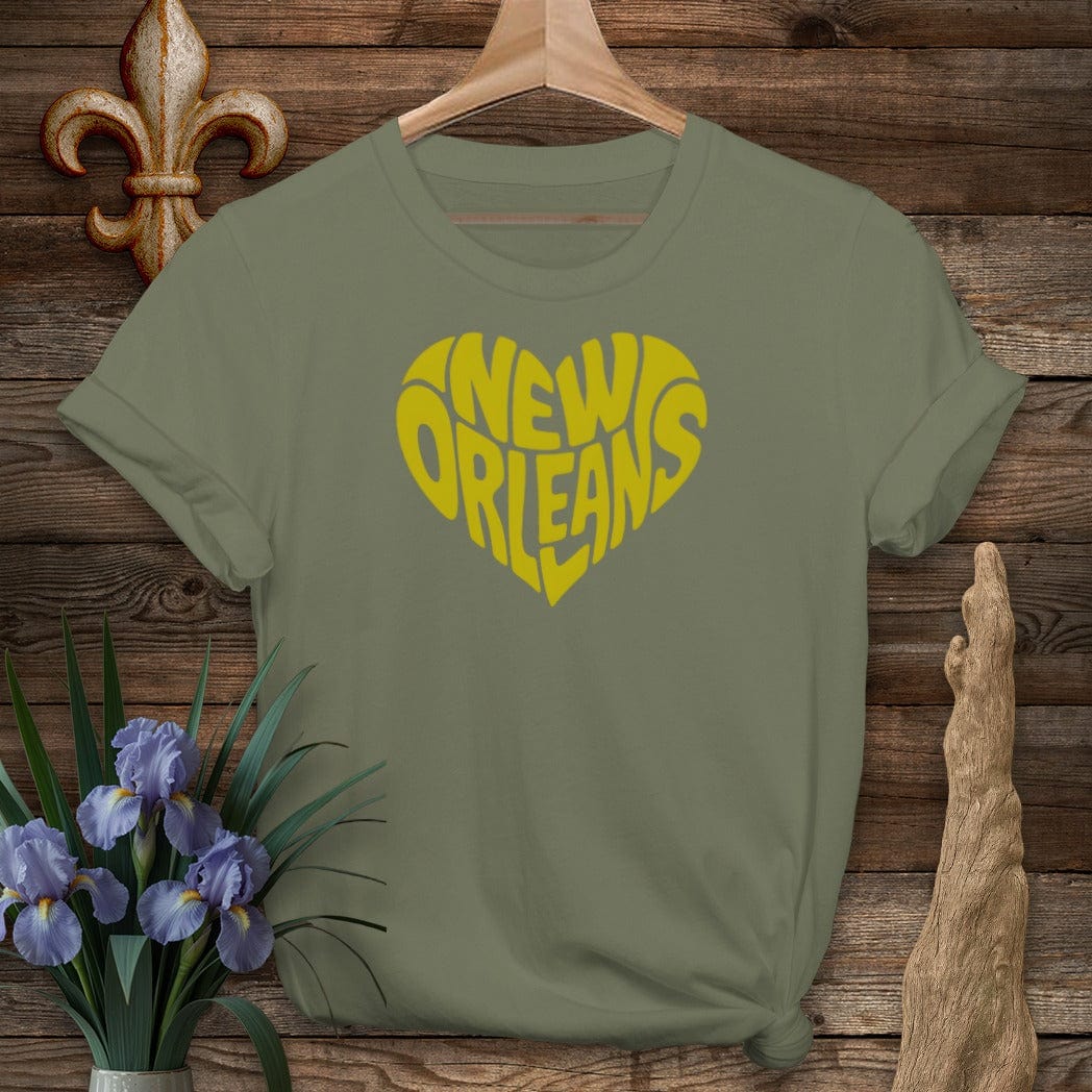 S / Military Green Louisiana New Orleans Heart T-Shirt by Laissez Faire Wear