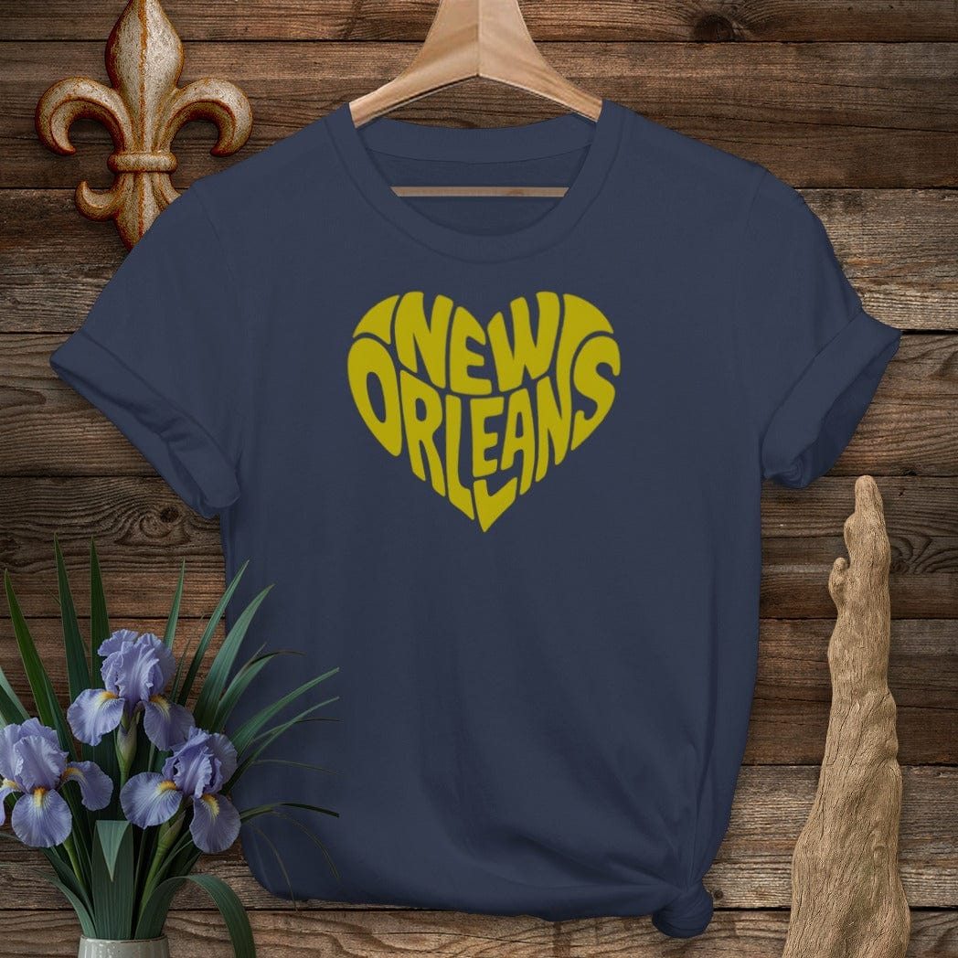 S / Navy Louisiana New Orleans Heart T-Shirt by Laissez Faire Wear