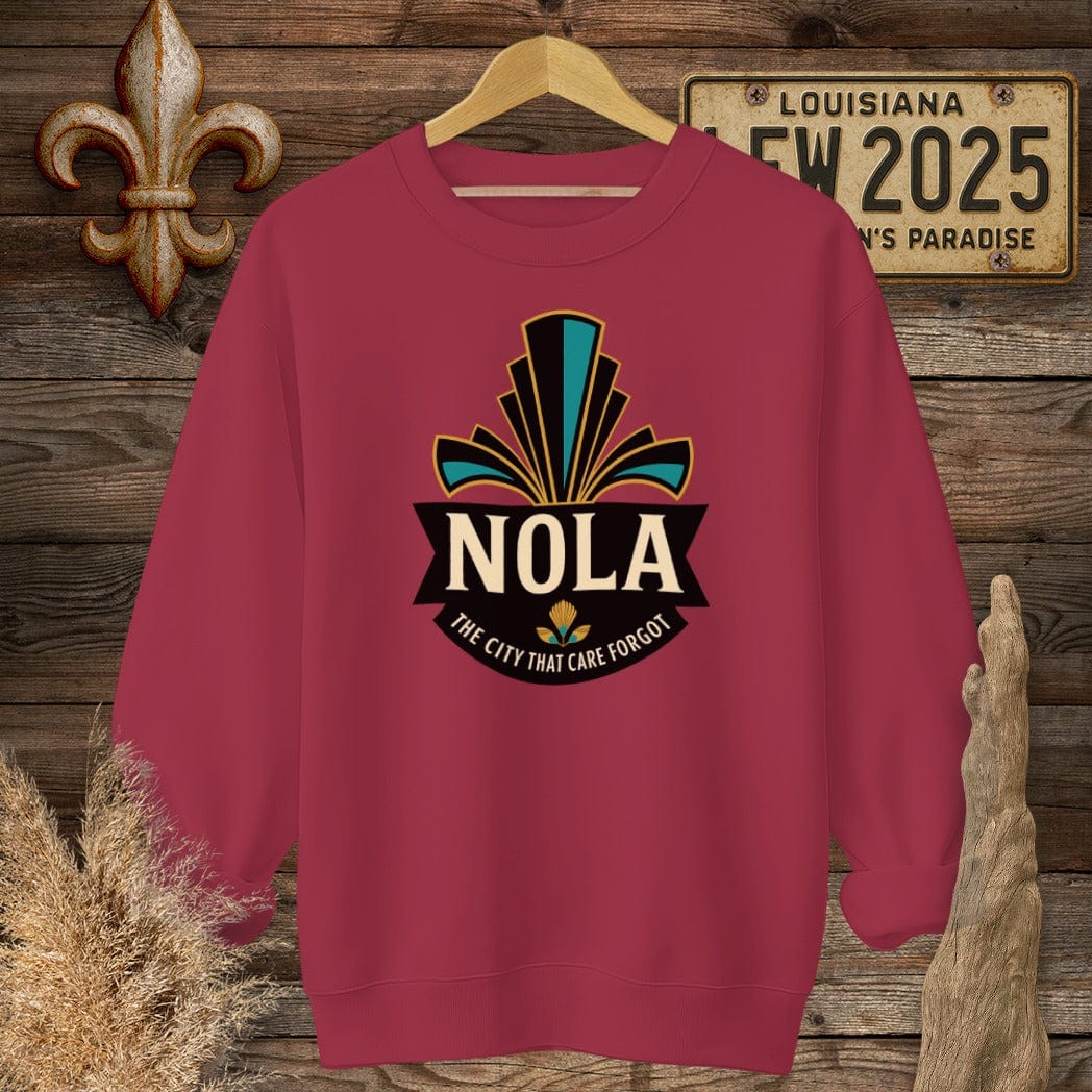 S / Cardinal Red Louisiana NOLA Badge Sweatshirt by Laissez Faire Wear