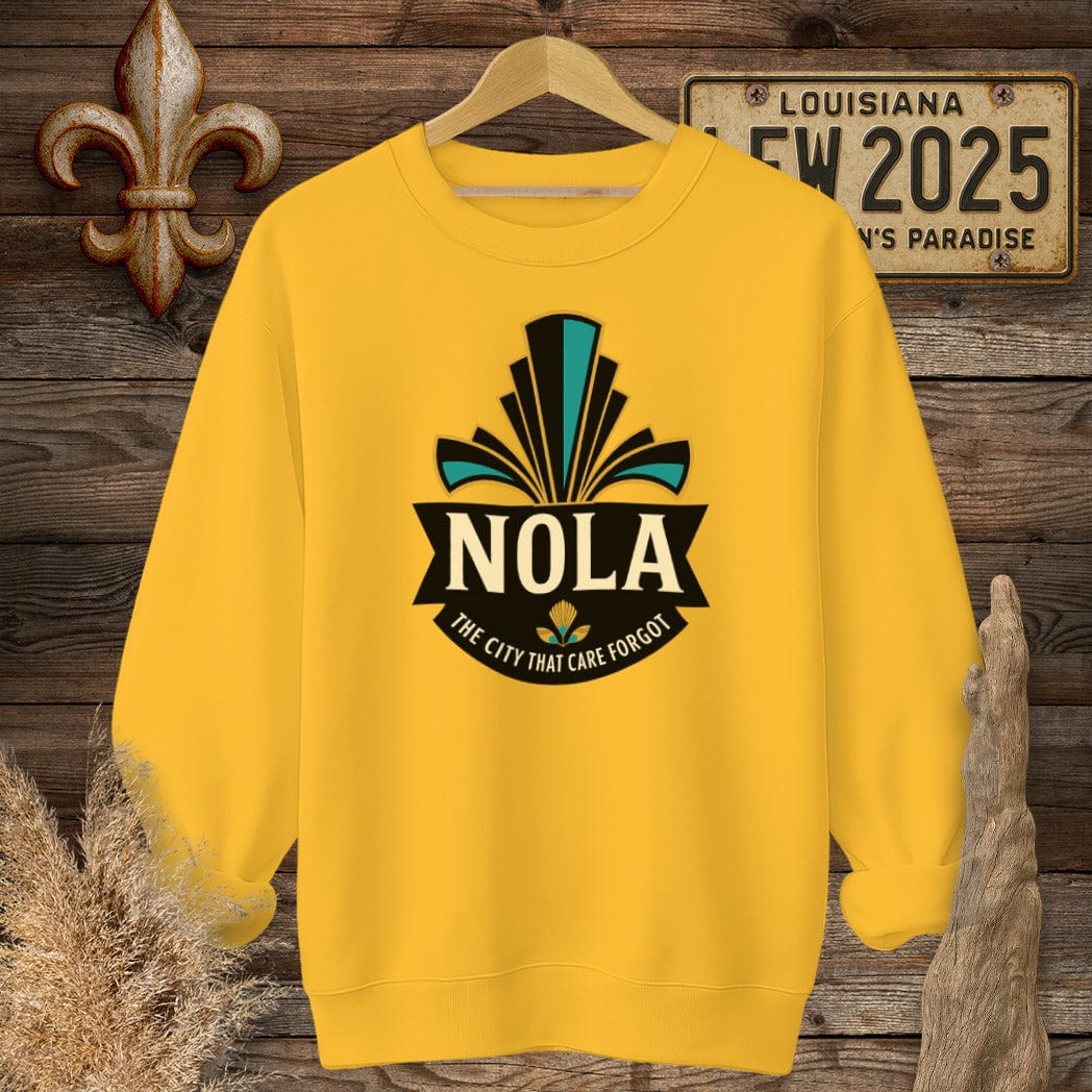 S / Gold Louisiana NOLA Badge Sweatshirt by Laissez Faire Wear
