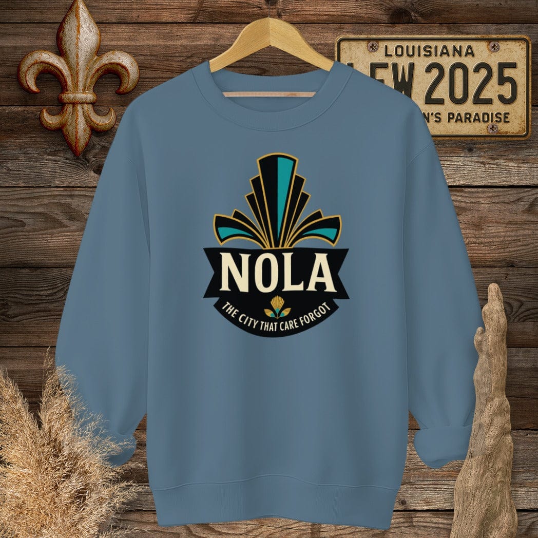 S / Indigo Blue Louisiana NOLA Badge Sweatshirt by Laissez Faire Wear