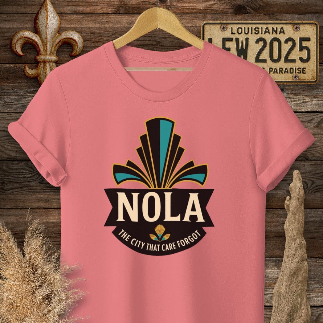 S / Coral Silk Louisiana NOLA Badge T-Shirt by Laissez Faire Wear