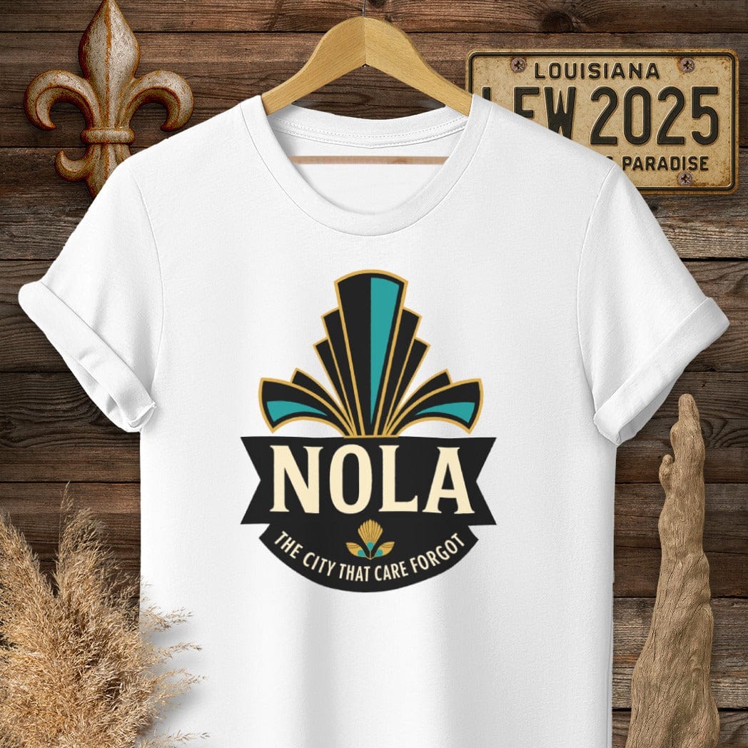S / White Louisiana NOLA Badge T-Shirt by Laissez Faire Wear