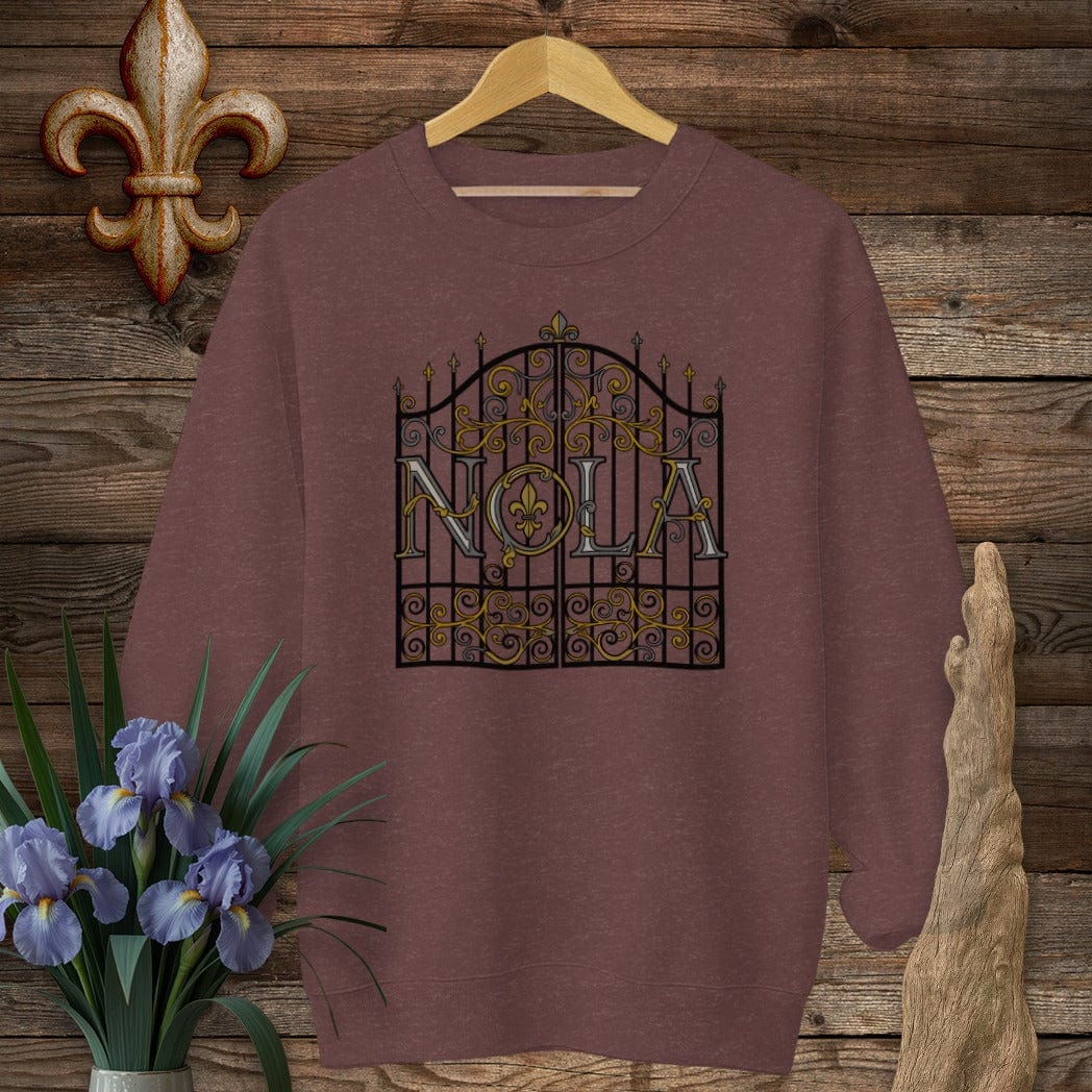 S / Heather Sport Dark Maroon Louisiana NOLA Sweatshirt by Laissez Faire Wear
