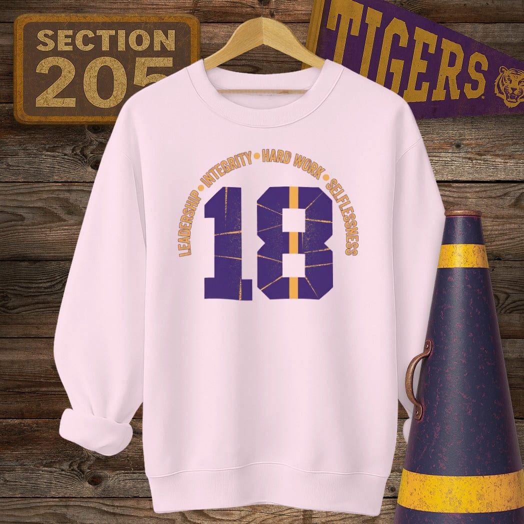 S / Light Pink Louisiana Number 18 Game Day Sweatshirt by Laissez Faire Wear