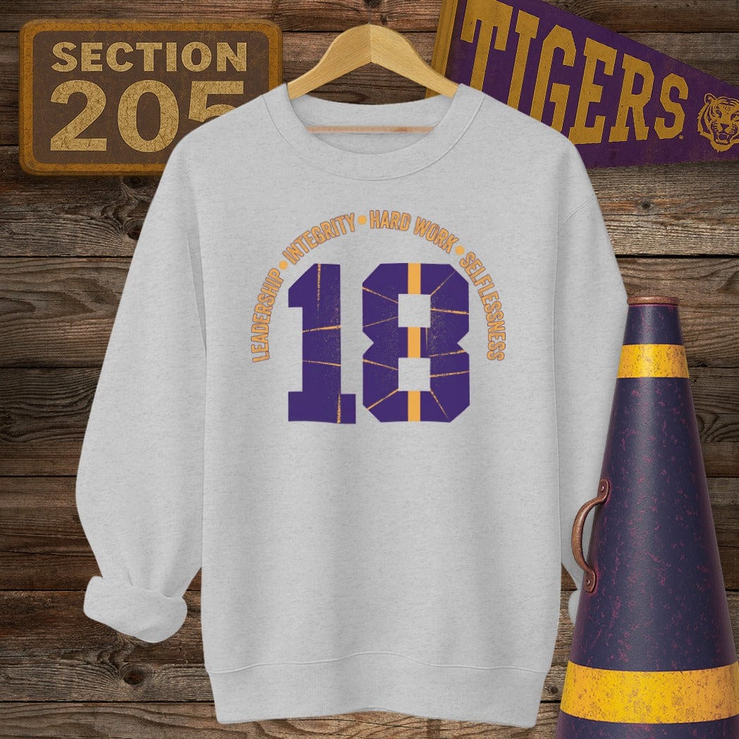 S / Sport Grey Louisiana Number 18 Game Day Sweatshirt by Laissez Faire Wear