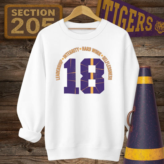 S / White Louisiana Number 18 Game Day Sweatshirt by Laissez Faire Wear