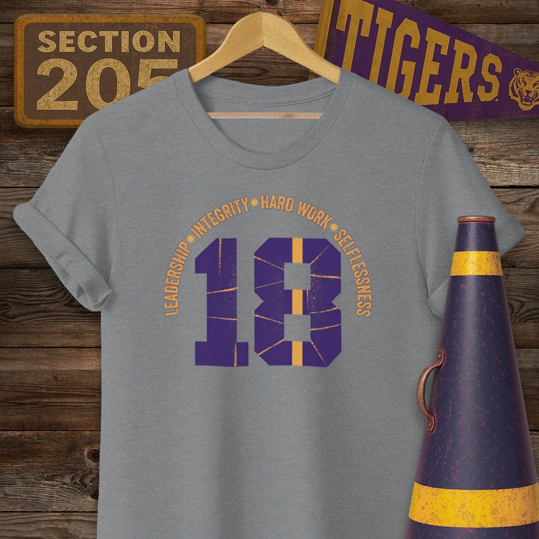 S / Graphite Heather Louisiana Number 18 Game Day T-Shirt by Laissez Faire Wear