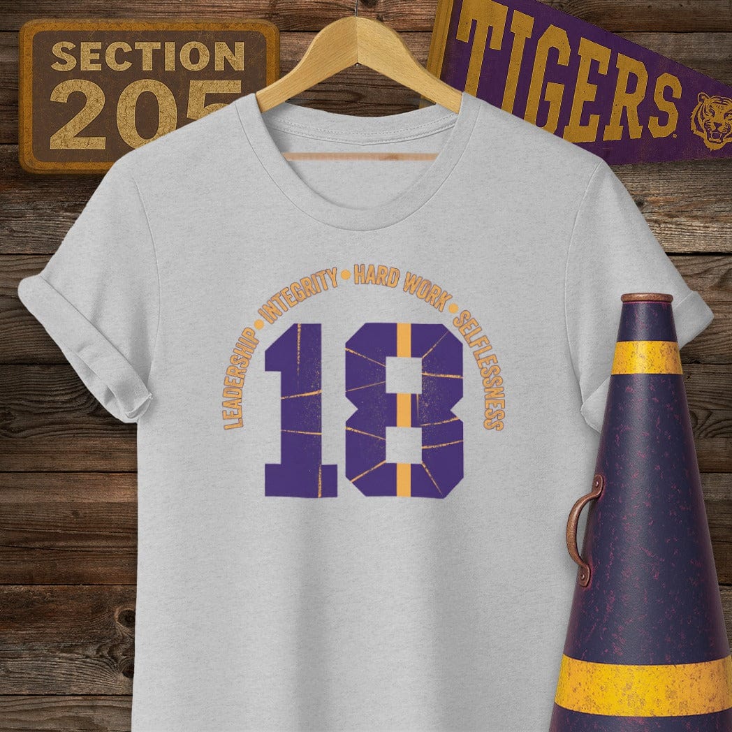 S / Sport Grey Louisiana Number 18 Game Day T-Shirt by Laissez Faire Wear
