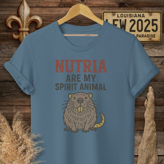 S / Indigo Blue Louisiana Nutria are my Spirit Animal Funny T-Shirt by Laissez Faire Wear