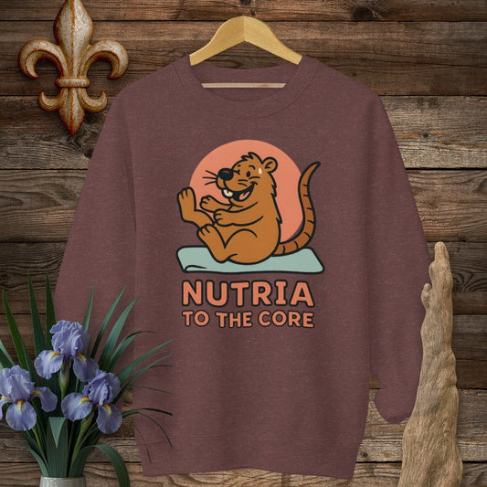 S / Heather Sport Dark Maroon Louisiana Nutria to the Core Sweatshirt by Laissez Faire Wear
