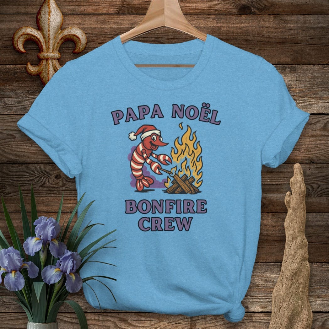 S / Heather Sapphire Louisiana Papa Noel Bonfire Crew T-Shirt by Laissez Faire Wear