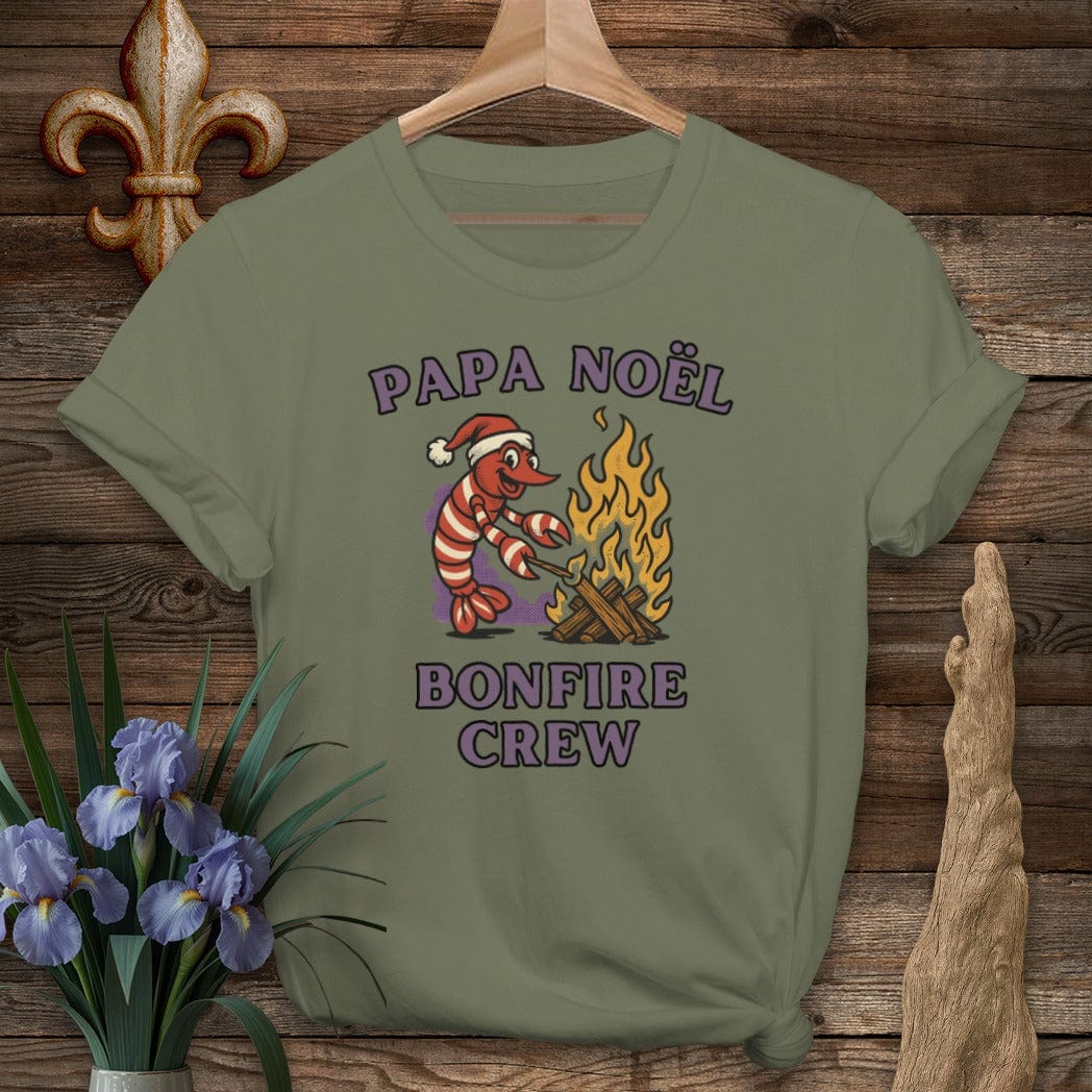 S / Military Green Louisiana Papa Noel Bonfire Crew T-Shirt by Laissez Faire Wear