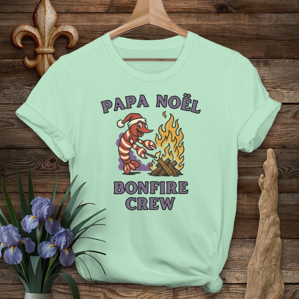 S / Mint Green Louisiana Papa Noel Bonfire Crew T-Shirt by Laissez Faire Wear