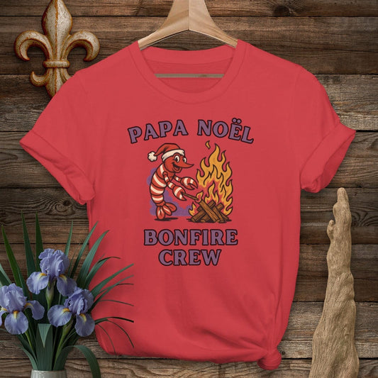 S / Red Louisiana Papa Noel Bonfire Crew T-Shirt by Laissez Faire Wear