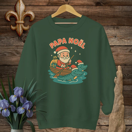 S / Forest Green Louisiana Papa Noel Christmas Sweatshirt by Laissez Faire Wear