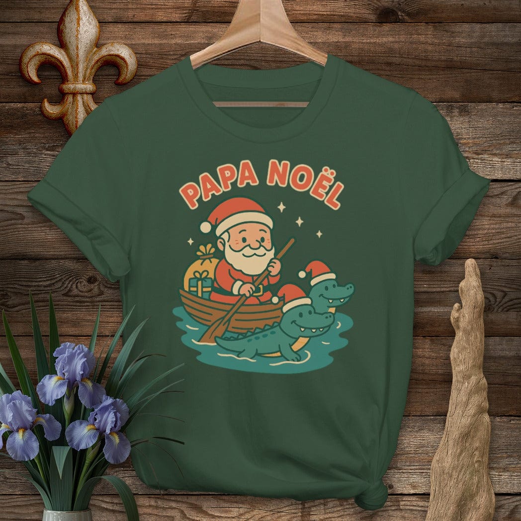 S / Forest Green Louisiana Papa Noel Christmas T-Shirt by Laissez Faire Wear