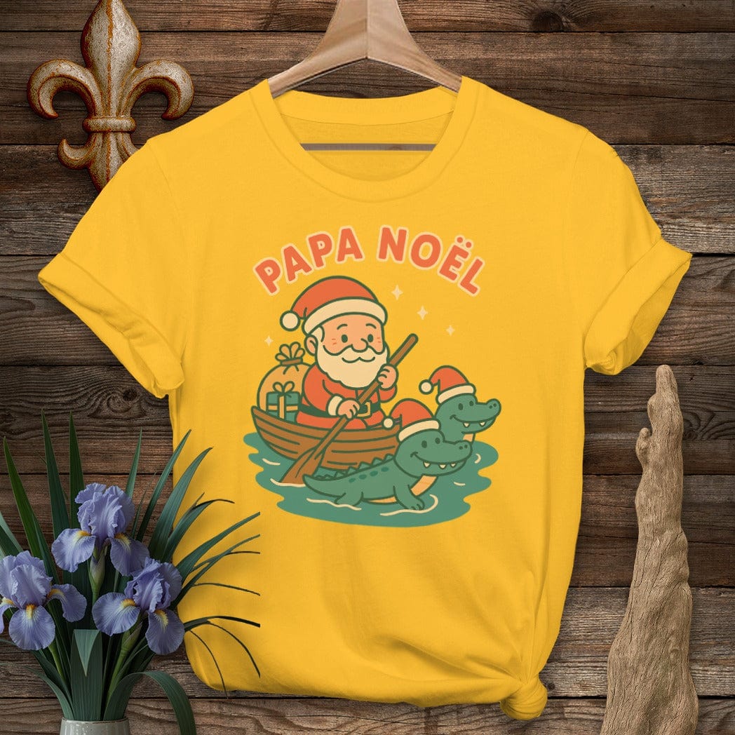 S / Gold Louisiana Papa Noel Christmas T-Shirt by Laissez Faire Wear