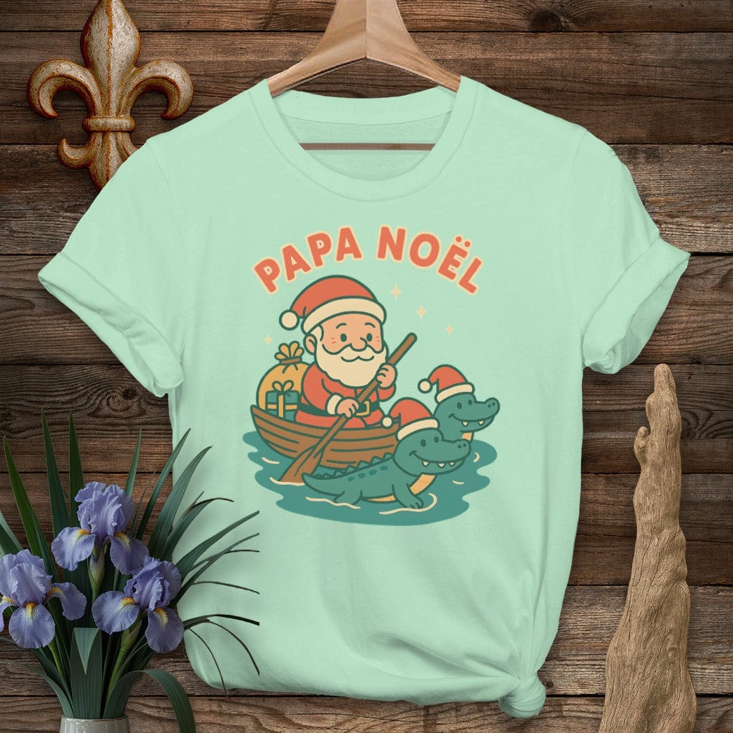 S / Mint Green Louisiana Papa Noel Christmas T-Shirt by Laissez Faire Wear