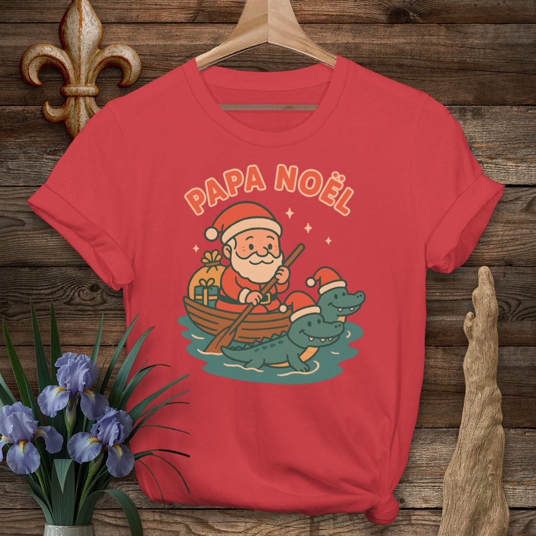 S / Red Louisiana Papa Noel Christmas T-Shirt by Laissez Faire Wear