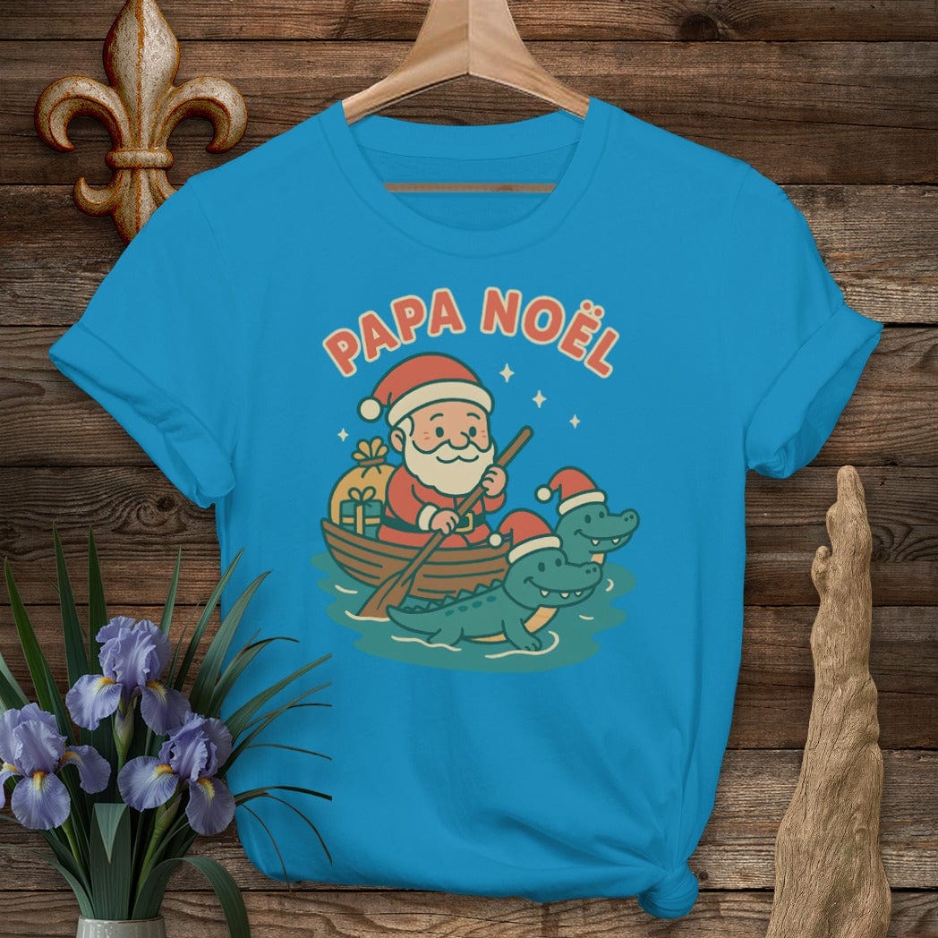 S / Sapphire Louisiana Papa Noel Christmas T-Shirt by Laissez Faire Wear