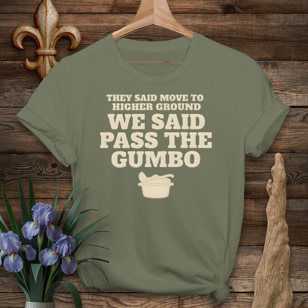 S / Military Green Louisiana Pass The Gumbo T-Shirt by Laissez Faire Wear