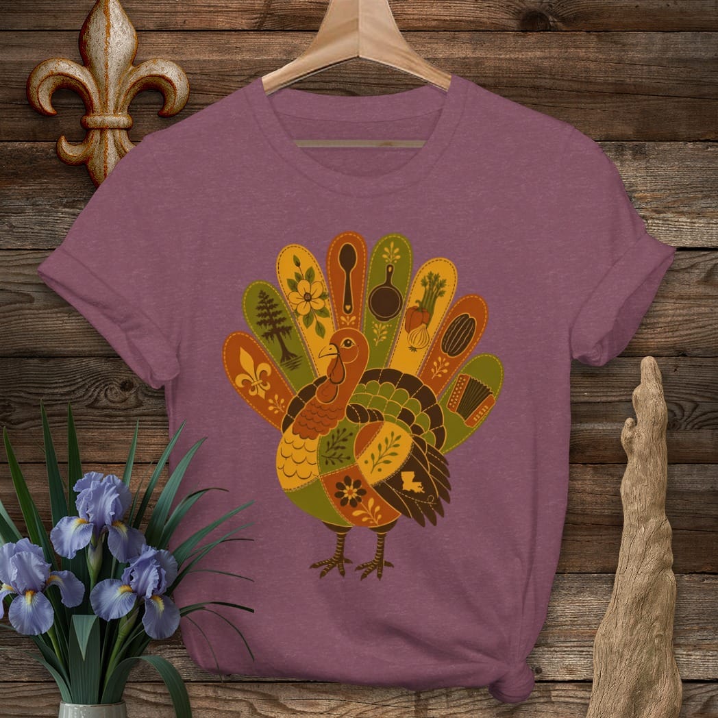 S / Heather Maroon Louisiana Patchwork Turkey T-Shirt by Laissez Faire Wear