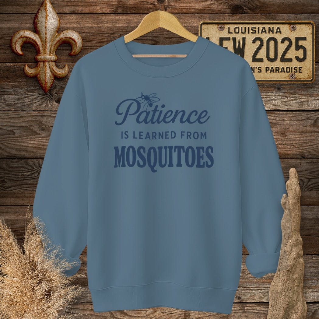 S / Indigo Blue Louisiana Patience is Learned from Mosquitoes Sweatshirt by Laissez Faire Wear