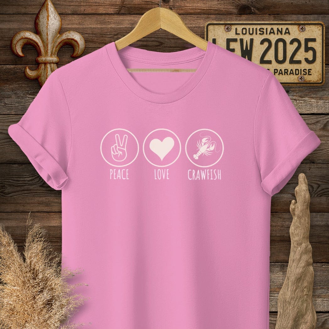 S / Azalea Louisiana Peace, Love, Crawfish T-Shirt by Laissez Faire Wear