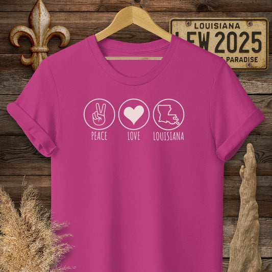 S / Antique Heliconia Louisiana Peace, Love, Louisiana T-Shirt by Laissez Faire Wear
