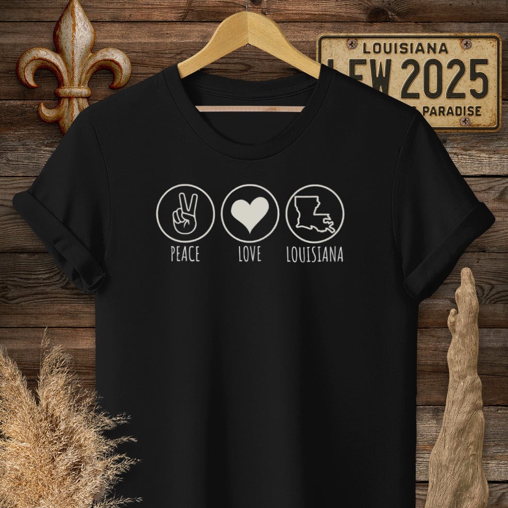 S / Black Louisiana Peace, Love, Louisiana T-Shirt by Laissez Faire Wear