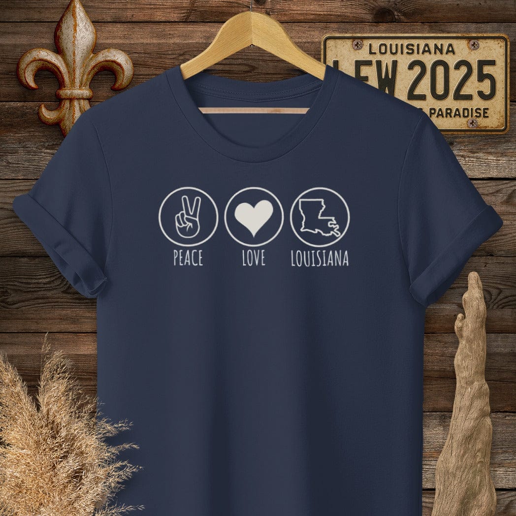 S / Navy Louisiana Peace, Love, Louisiana T-Shirt by Laissez Faire Wear