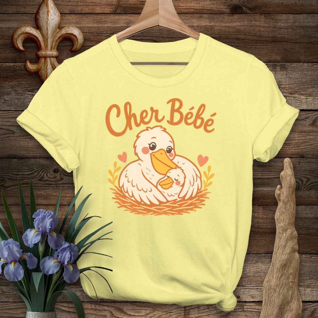 S / Cornsilk Louisiana Pelican Cher Bebe T-Shirt by Laissez Faire Wear