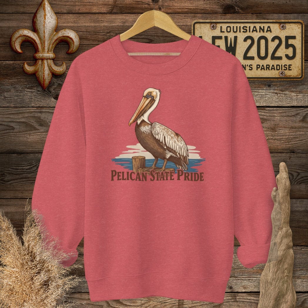 S / Heather Scarlet Red Louisiana Pelican State Sweatshirt by Laissez Faire Wear
