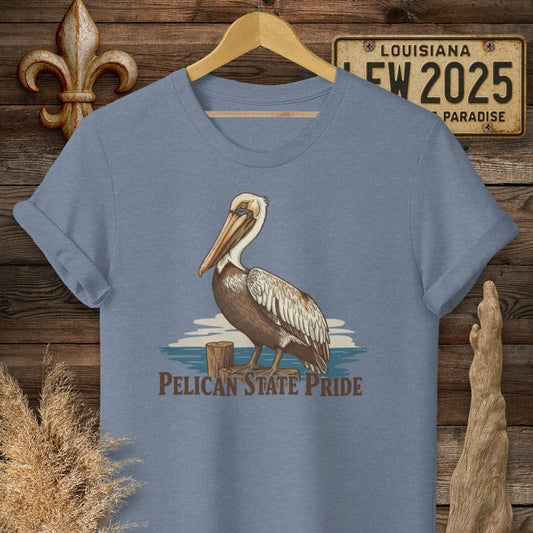 S / Heather Indigo Louisiana Pelican State T-Shirt by Laissez Faire Wear