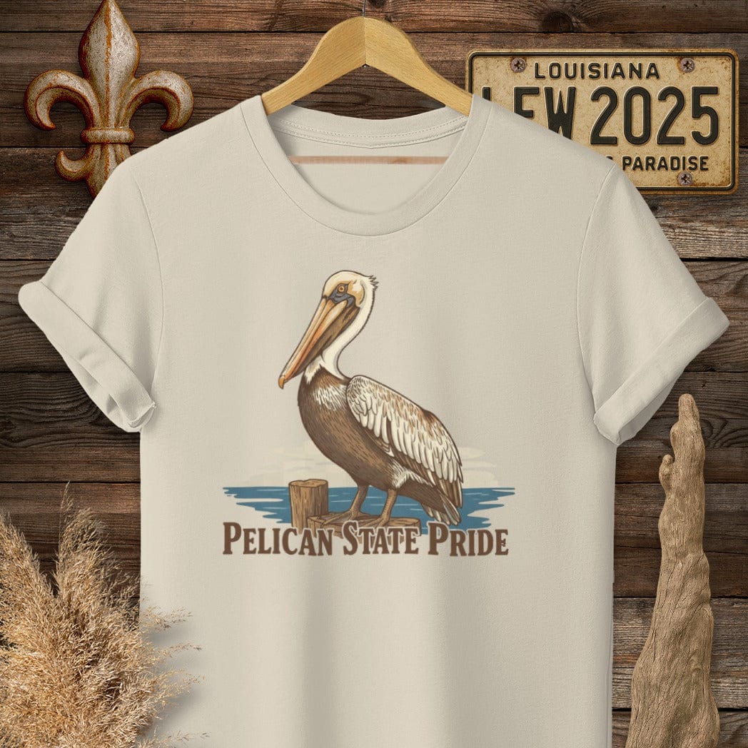 S / Sand Louisiana Pelican State T-Shirt by Laissez Faire Wear