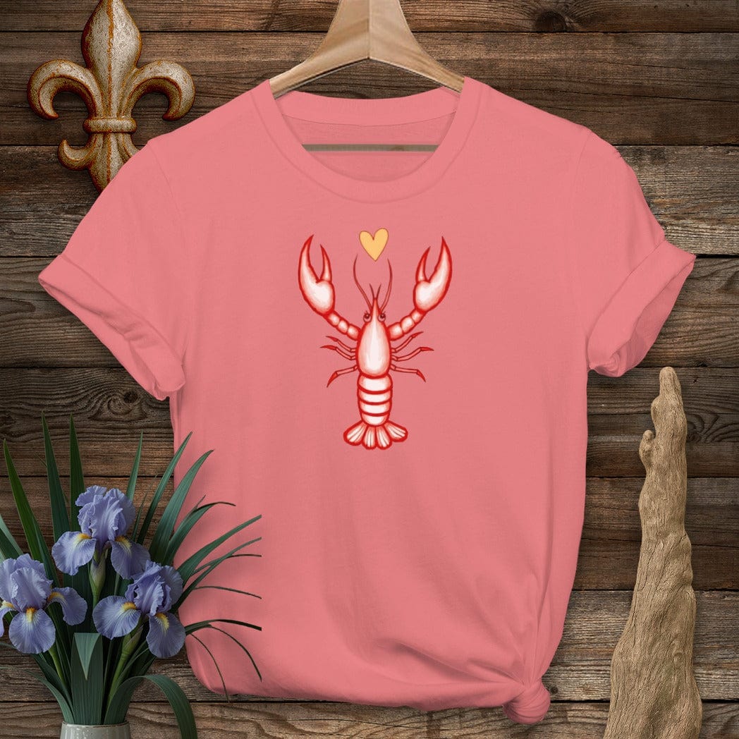 S / Coral Silk Louisiana Pinch of Love Crawfish T-Shirt by Laissez Faire Wear