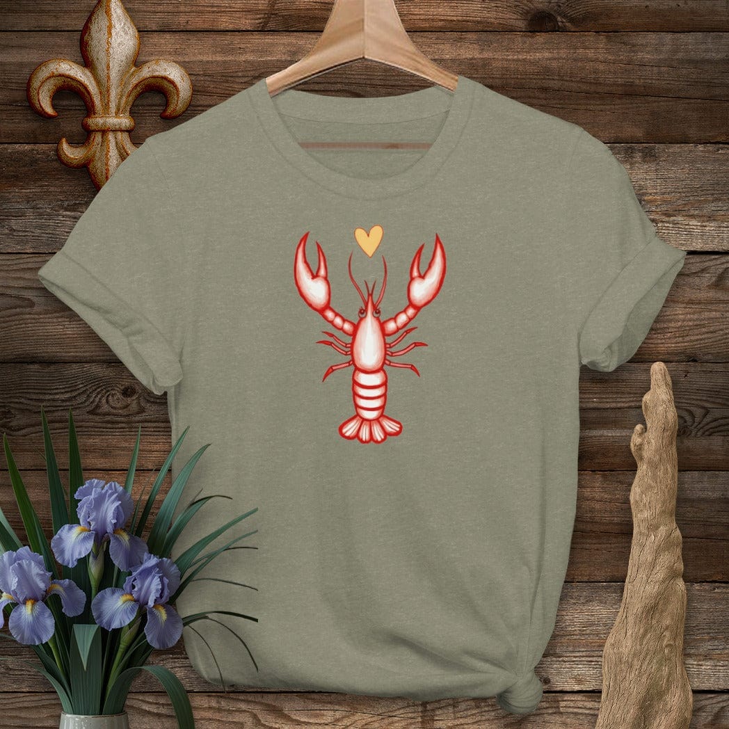 S / Heather Military Green Louisiana Pinch of Love Crawfish T-Shirt by Laissez Faire Wear