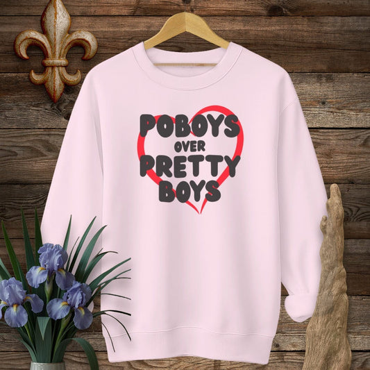S / Light Pink Louisiana Poboys Over Pretty Boys Sweatshirt by Laissez Faire Wear