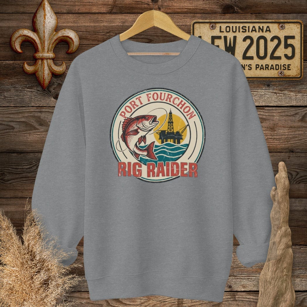 S / Graphite Heather Louisiana Port Fourchon Sweatshirt by Laissez Faire Wear